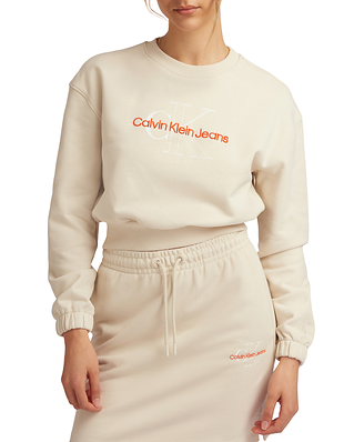 Calvin Klein Jeans Two Tone Monogram Crop Crew Neck Eggshell