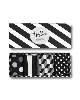 Happy Socks 4-Pack Classic Black & White Socks Gift Set Dark Grey
