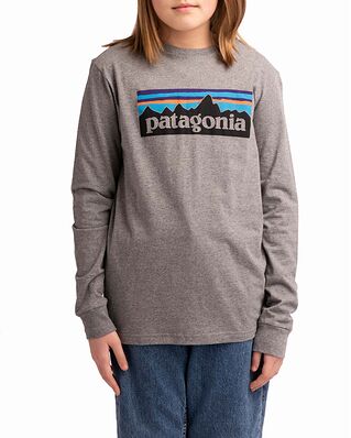 Patagonia Junior L/S Graphic Organic T-Shirt P-6 Logo Gravel Heather