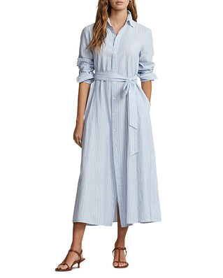 Polo Ralph Lauren Belted Striped Linen-Cotton Shirtdress