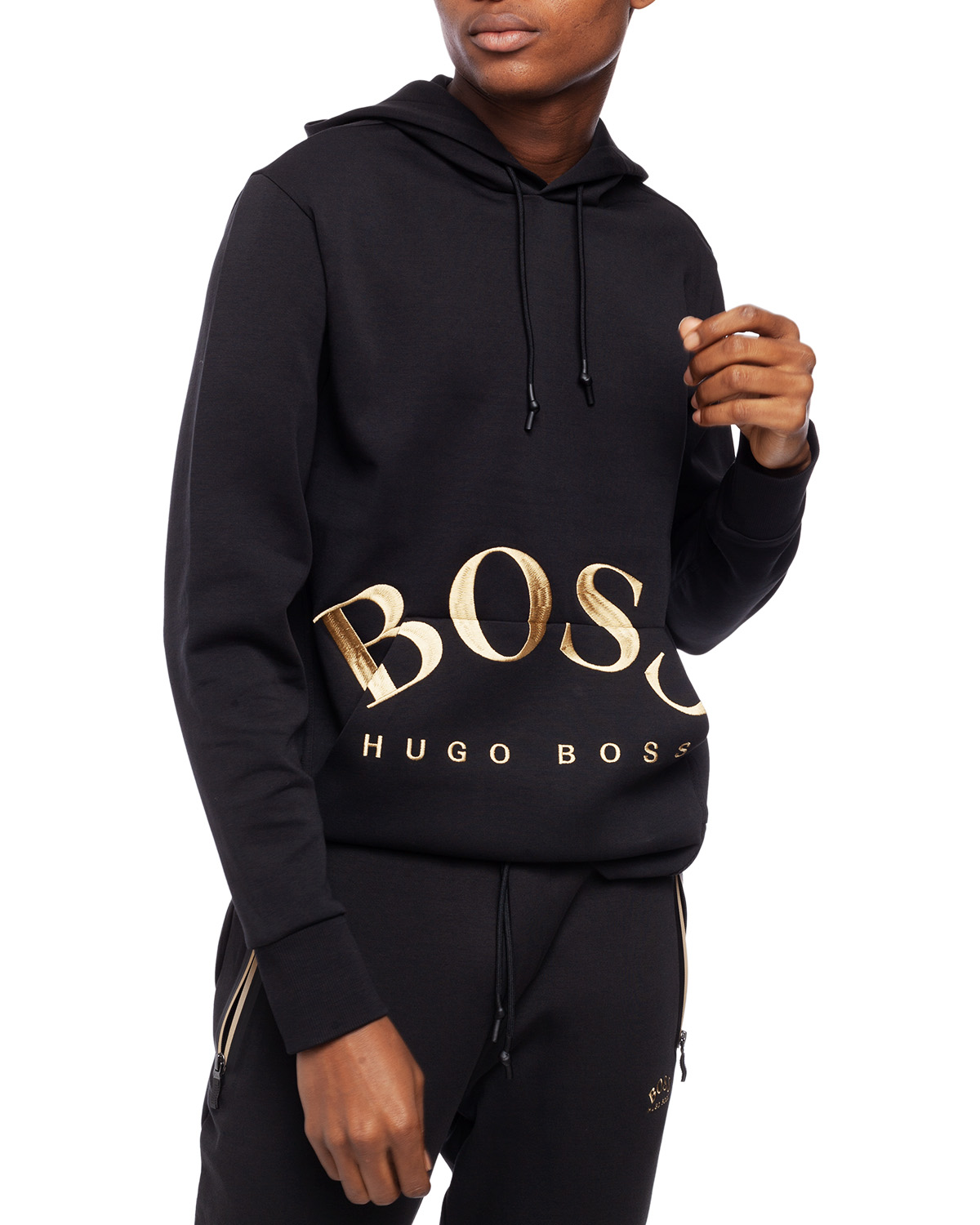 hugo boss hoodie black and gold